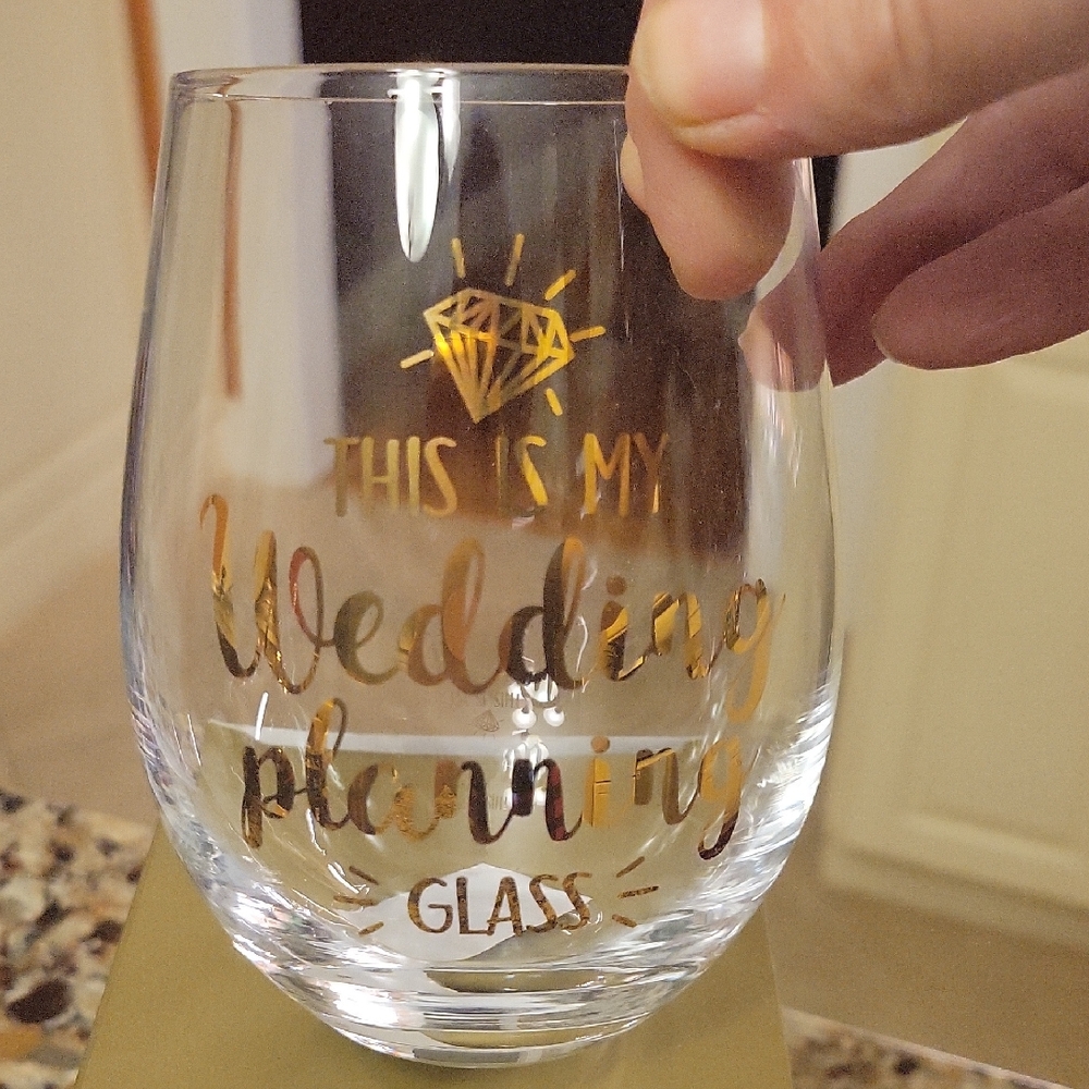 Wedding Planning Glass with Gold Text NIB